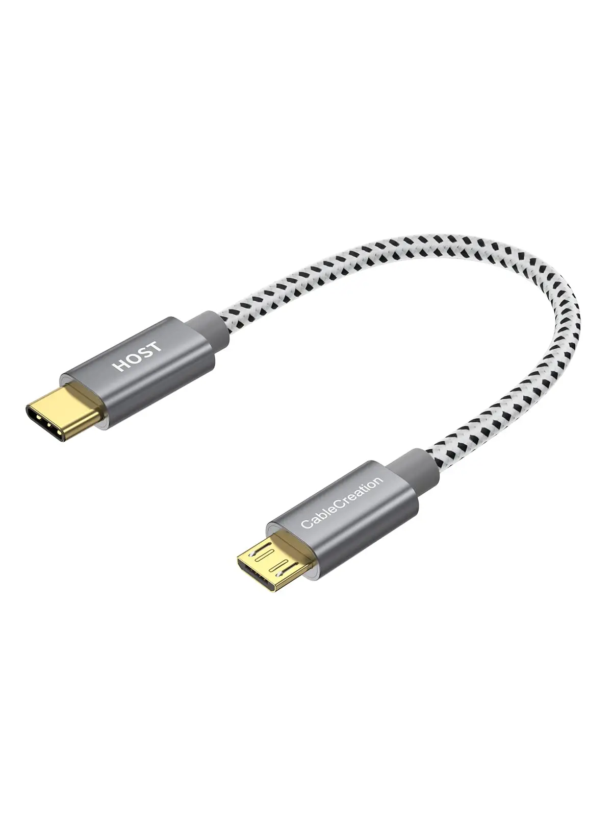 CableCreation Cabo USB-C para Micro USB curto de 0,2 metros, OTG 480 Mbps | Cabo trançado USB-C para Micro USB OTG de 480 Mbps para MacBook Pro, Air, Galaxy S22, S21, Pixel 5/4/3, Cinza Espacial - 1