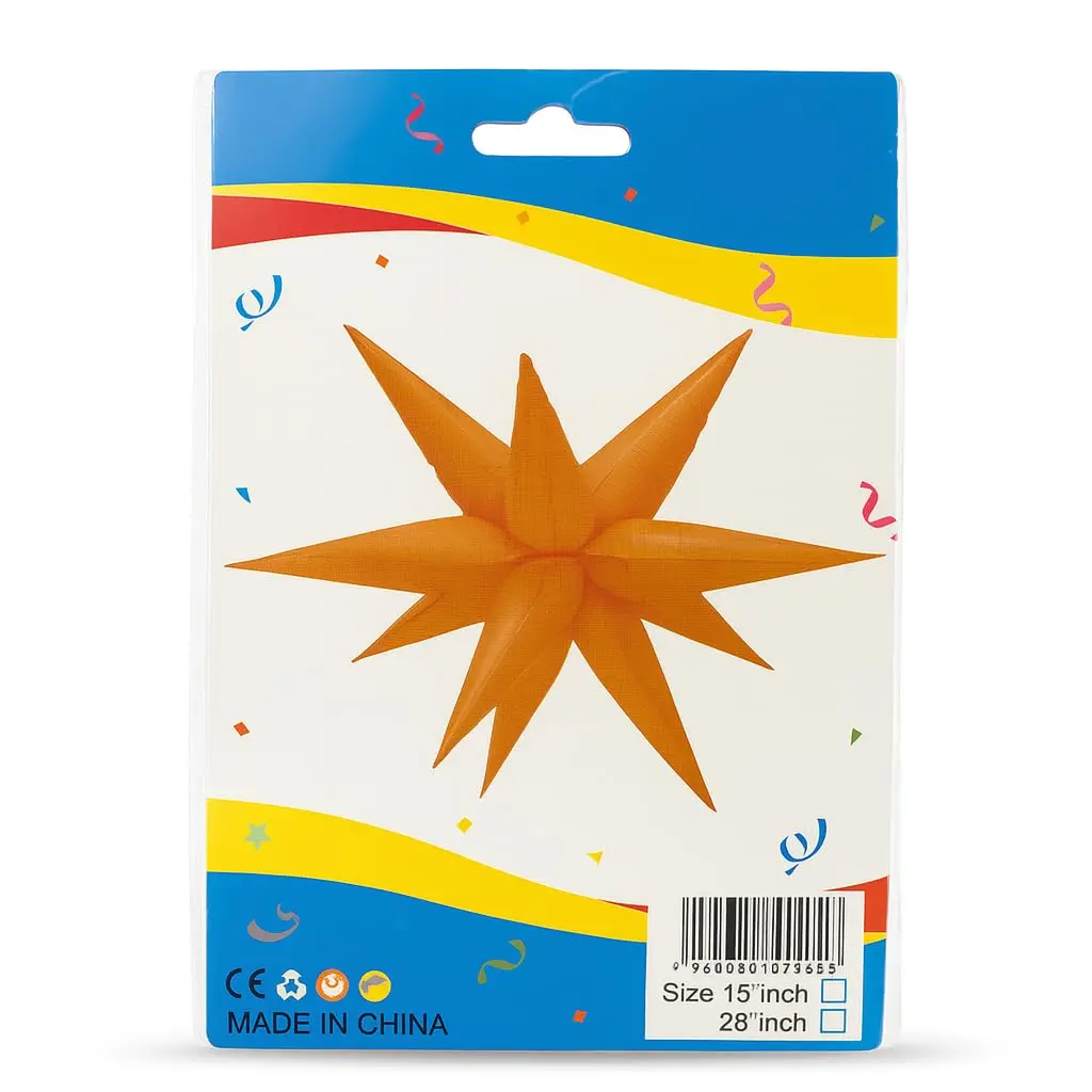 Balão Estrela Neon 12 Pontas 19" Laranja Decoração Festa Aniversário | Não requer gás hélio: monte inflando e encaixando as pontas - 1