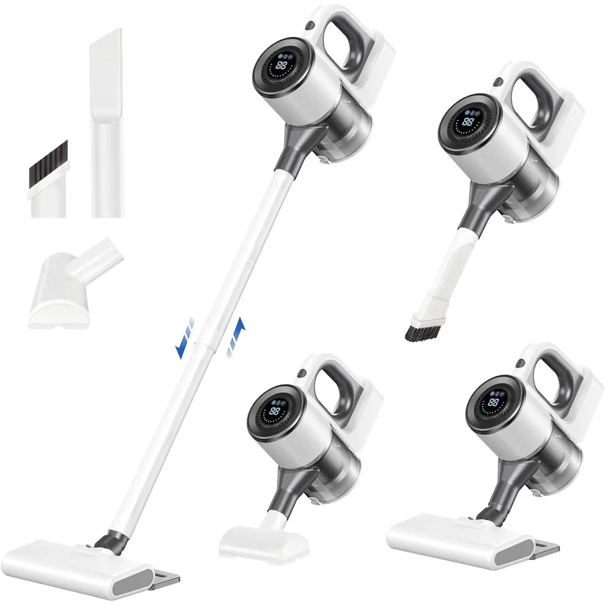 Aspirador de Pó Vertical Sem Fio, 100W, Branco e Cinza, 40000 RPM, LED, 50min Autonomia, 10000Pa Sucção, 3 Velocidades, 0.75L