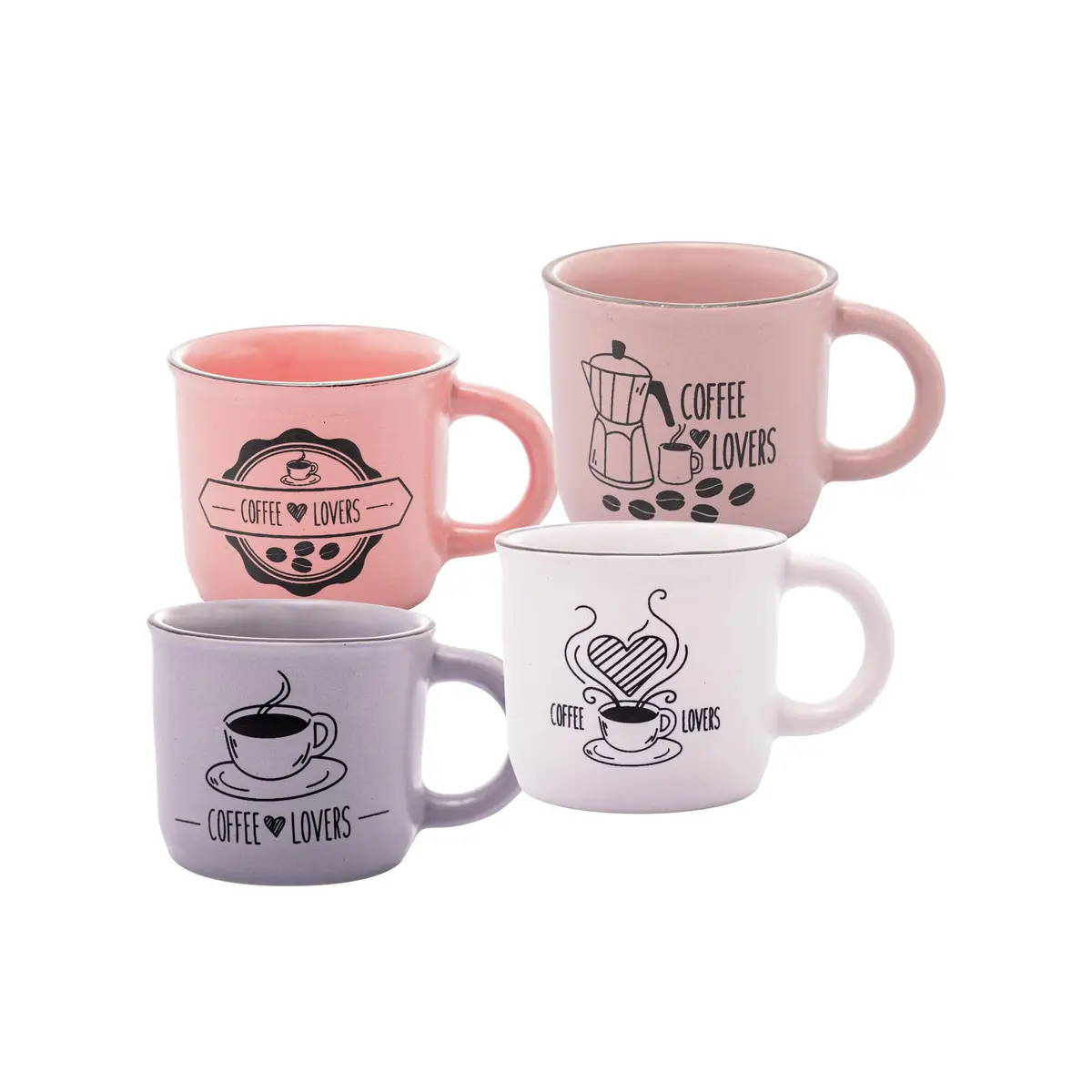 WOLFF - Conjunto 4 Canecas de Café de Cerâmica Coffee Lovers 60ml