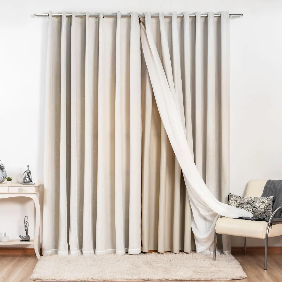 Cortina Gaze de Linho com Blackout em Tecido 3,00 x 2,60 para Sala ou Quarto de Luxo Elegante (Palha)