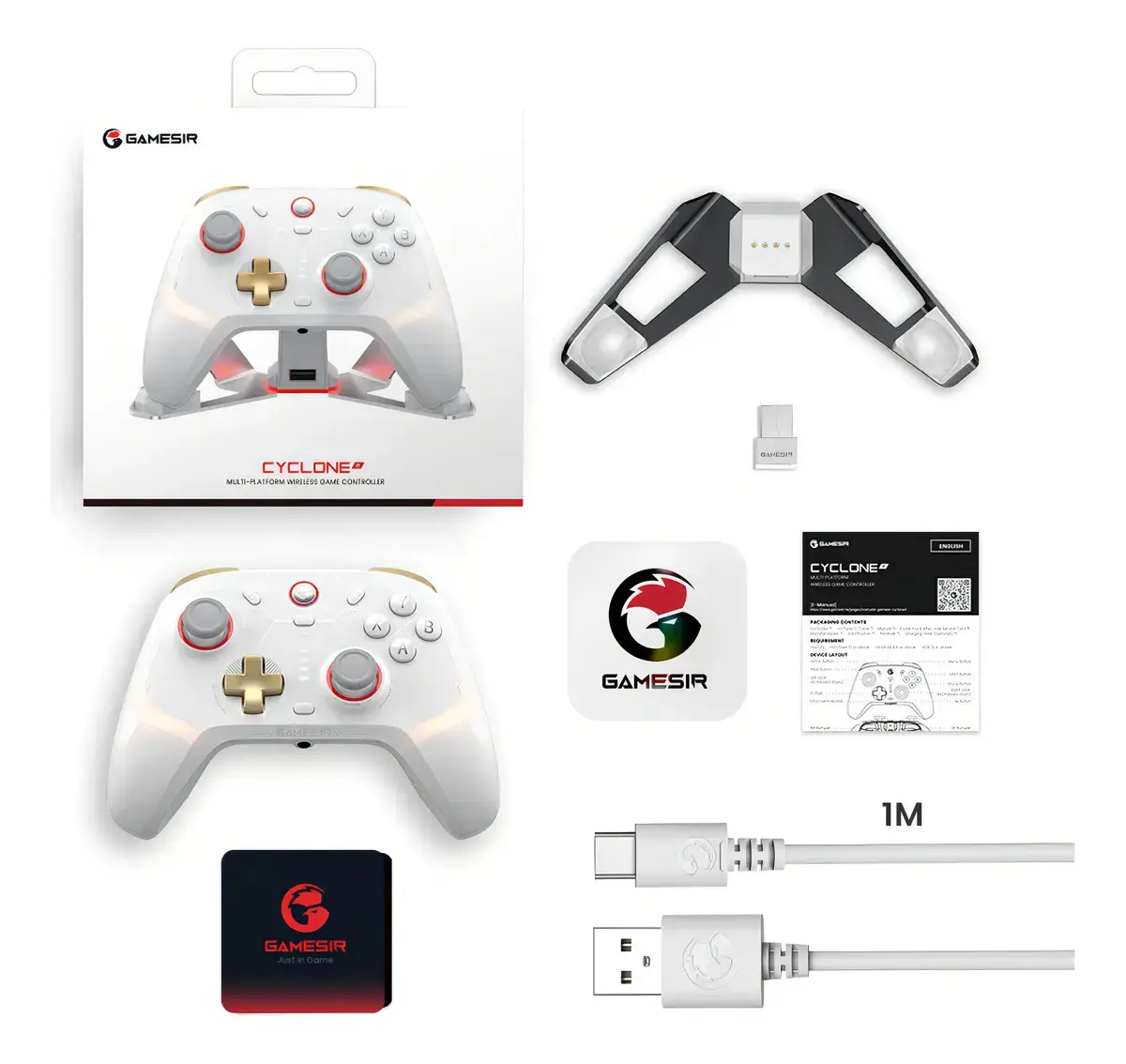 Controle Gamesir Cyclone 2 Bundle Edition Dock Carregamento para Pc Switch Ios Android Steam Celular Hall Effect Branco thumbnail 7