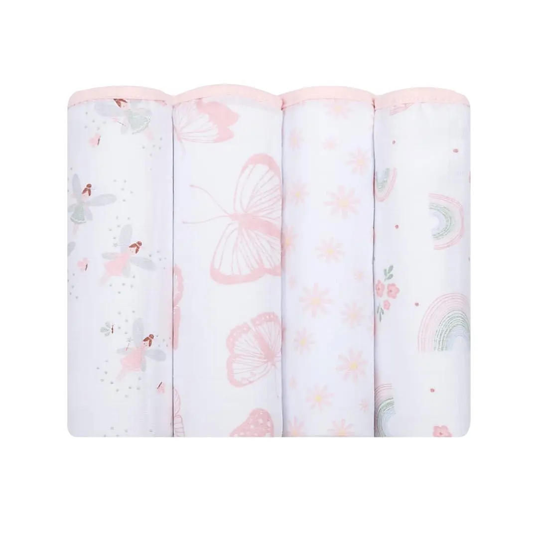 Fralda Bebê Papi Soft Estampada 70x70 cm – Contém 4 Unidades, Arco de Flores, Rosa