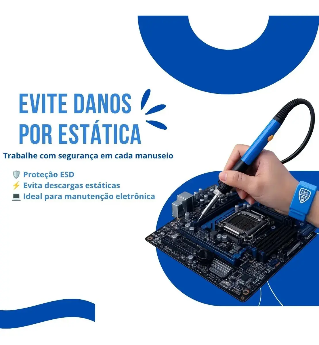 Pulseira ESD Anti Estática Sem Fio Profissional 1MΩ 2 Unidades Proteção Componentes Eletrônicos Gurumania thumbnail 2
