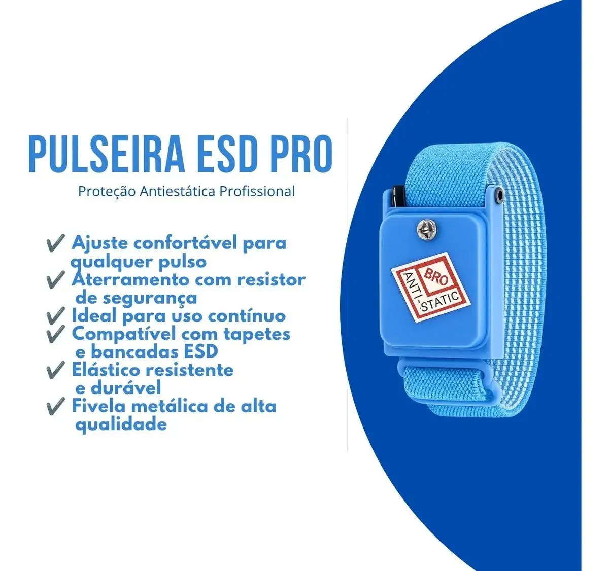 Pulseira ESD Anti Estática Sem Fio Profissional 1MΩ 2 Unidades Proteção Componentes Eletrônicos Gurumania thumbnail 3