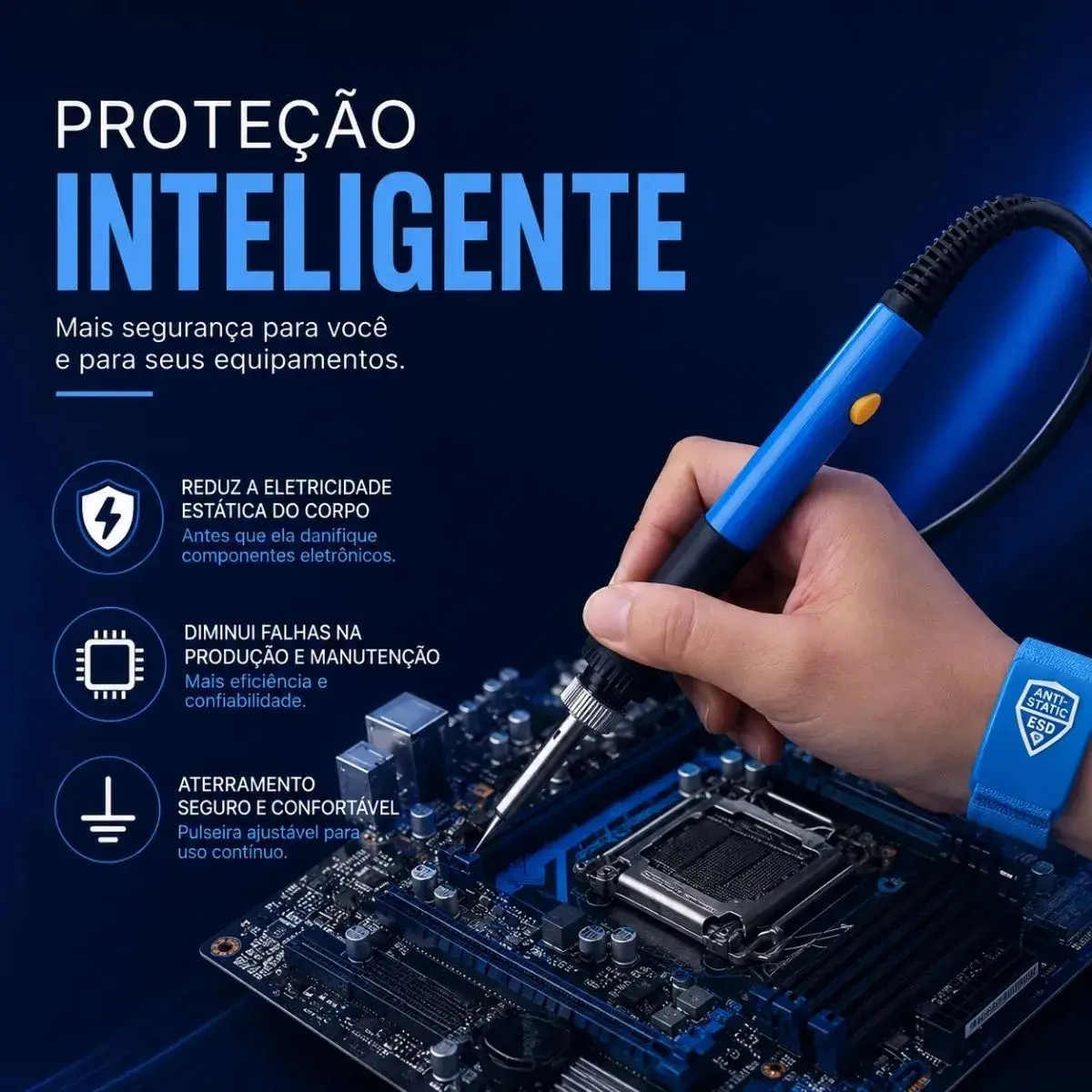 Pulseira ESD Anti Estática Sem Fio Profissional 1MΩ 2 Unidades Proteção Componentes Eletrônicos Gurumania thumbnail 5
