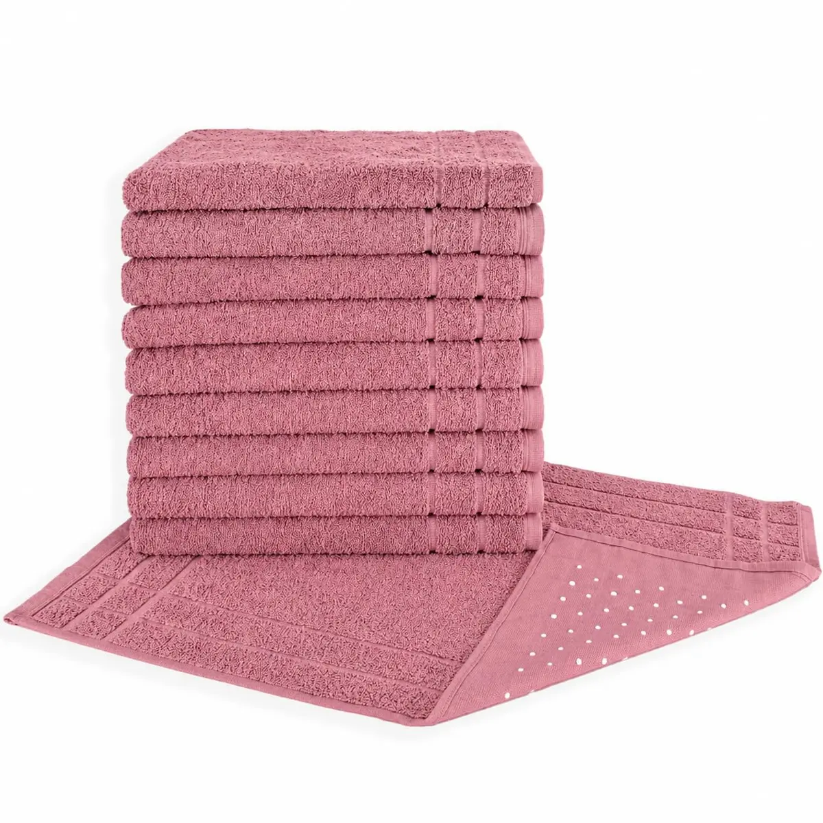 Kit 05 Tapetes para Banheiro Com Antiderrapante Grosso 550g/m² 45x70cm 100% Algodão - Rose