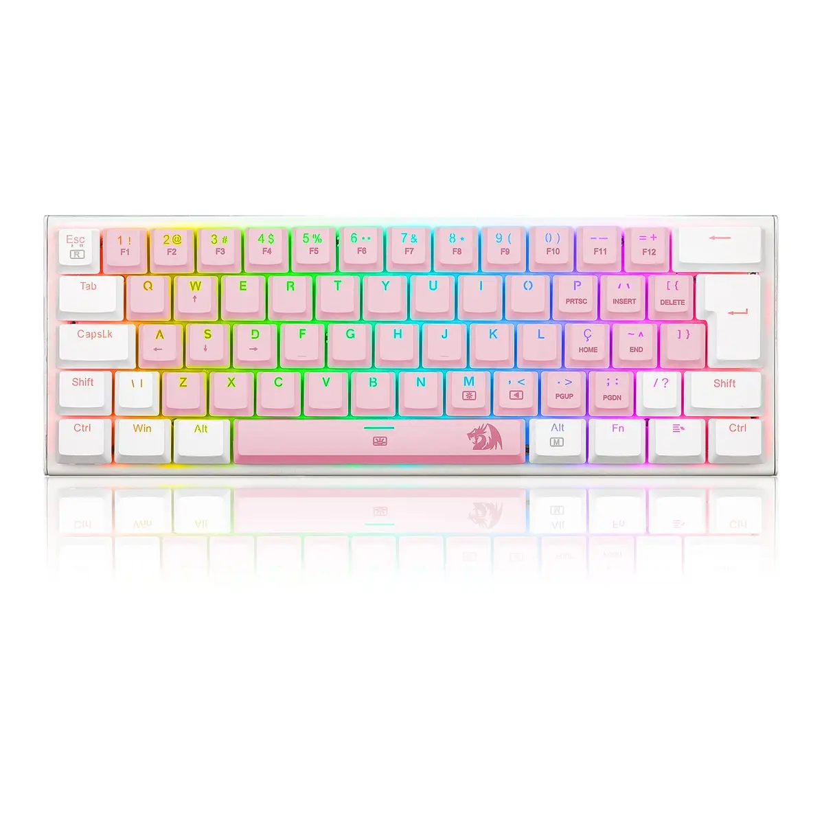 TECLADO MECANICO GAMER REDRAGON ANIVIA ROSA COM BRANCO RGB COM SWITCH MARROM ABNT-2