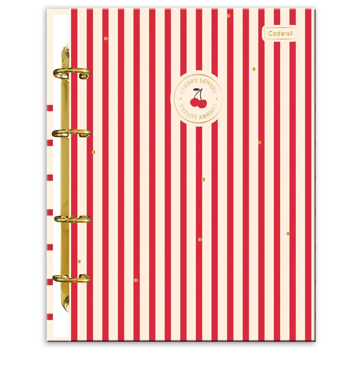Caderno Colegial Cadersil Argolado com Ferragem Dourada Estampa Cherry Lovers – 80 Folhas – Capa Dura com Hot Stamping Dourado – Ideal para Escola ou Anotações do Dia a Dia