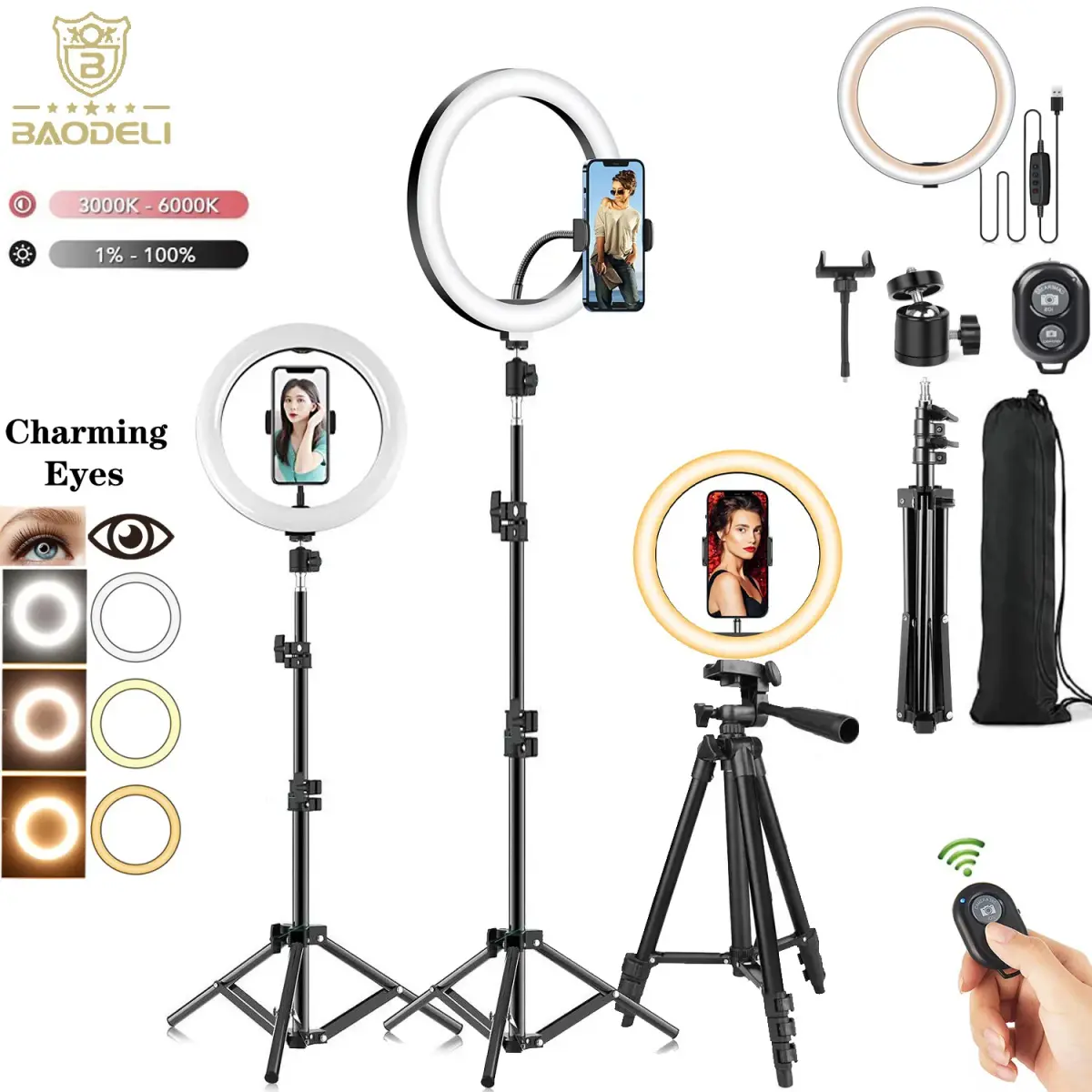 10 "26cm led selfie anel de luz fotografia vídeo luz ringlight suporte do telefone tripé luz de preenchimento lâmpada regulável trepied streaming - 1