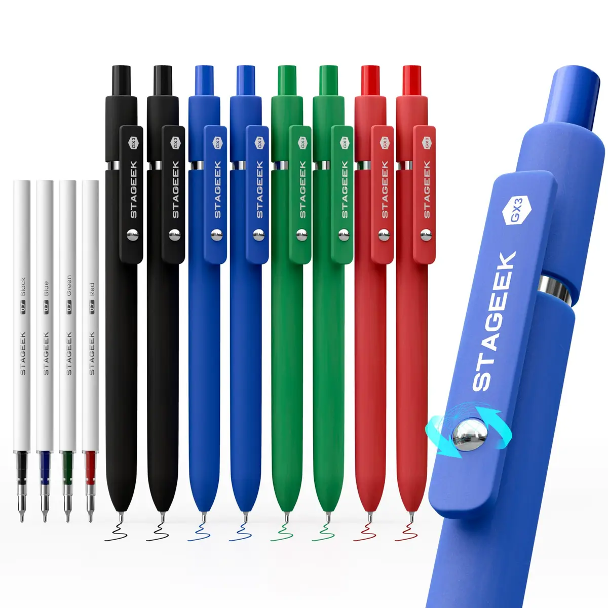 STAGEEK GX3 Canetas Gel Coloridas, 8 Peças de Canetas Coloridas Ponta Fina com Escrita Suave, 0,7mm Canetas Retráteis de Secagem Rápida Multicoloridas para Anotações, Escritório, Notas, Material