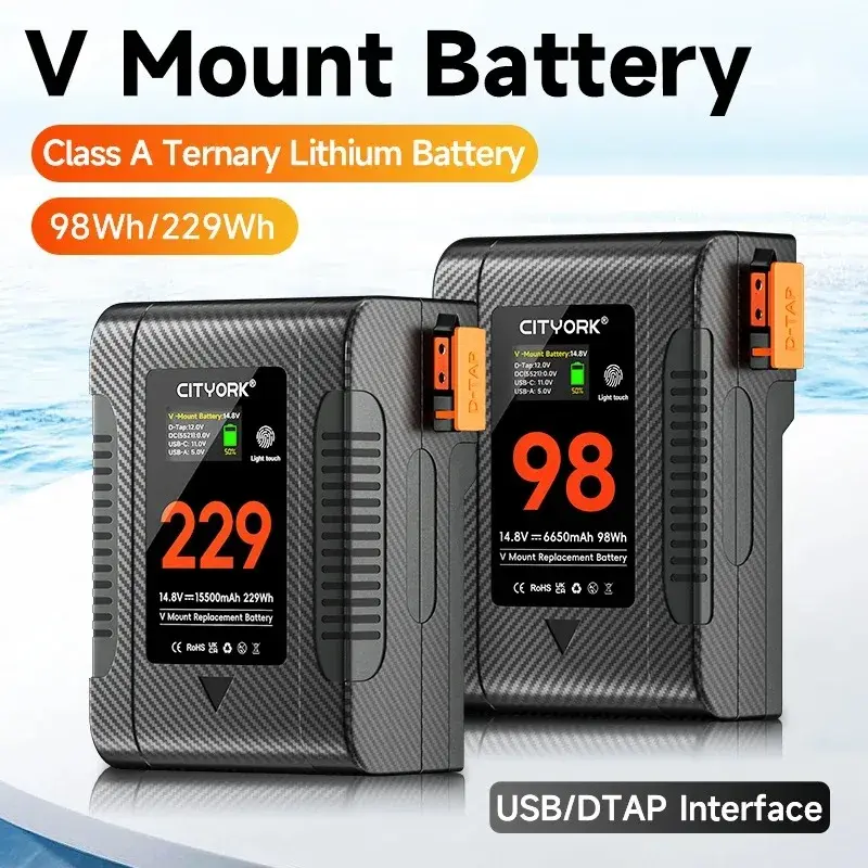Bateria V-Mount BP-98 BP-229 Mini com carregamento rápido USB-C de 65 W via PD para câmaras de vídeo, câmaras de filmar, luzes LED de transmissão ou carregador BP-2CH – Carregador de baterias V-Mount - 1