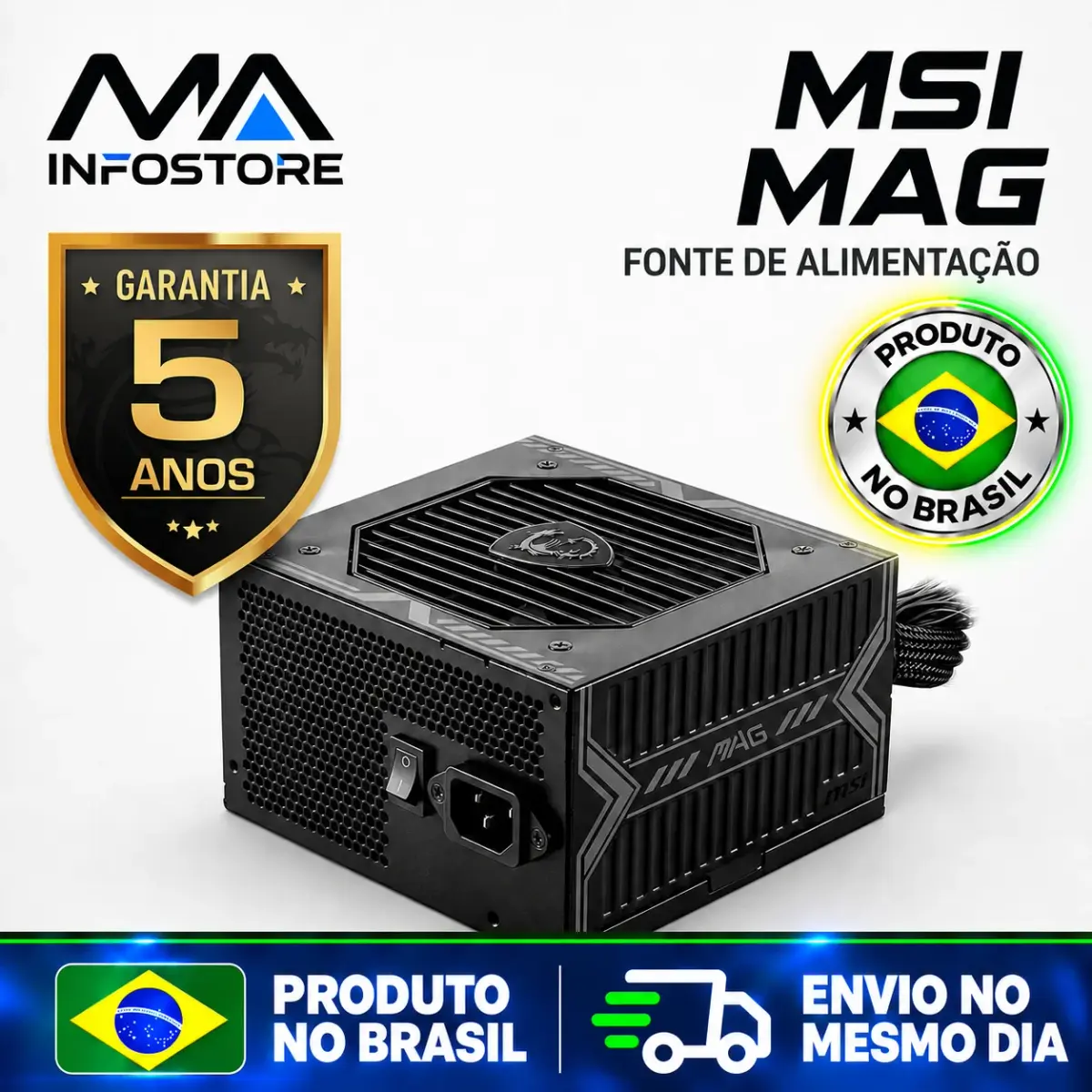 Fonte MSI MAG A650BNL 650W 80 Plus Bronze PFC Ativo C/ Cabo - Preto 306-7ZPAX39-HH9 - 1