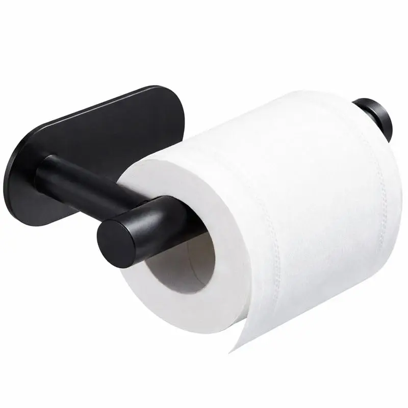 Suporte Papel Higiênico Aço Inox Adesivo Parede 3M Sem Furo Resistente À Umidade Fixação Forte Design Moderno para Banheiro Elegante Prático Compacto Fácil de Instalar e Limpar (Preto)