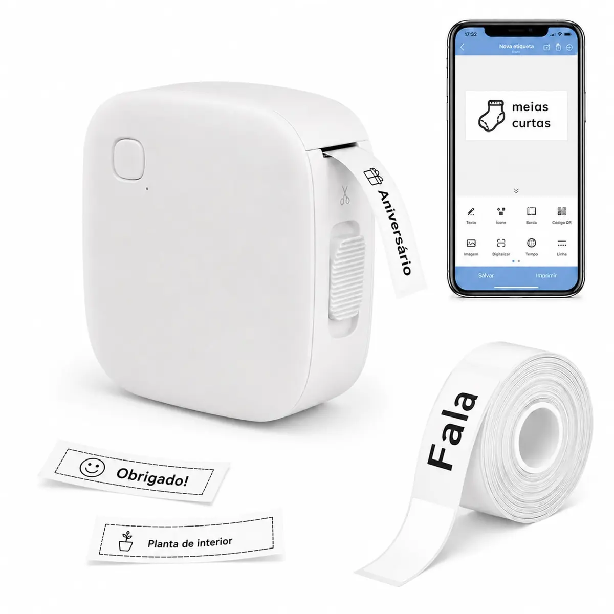 Mini Impressora Térmica Portátil, Etiquetadora Adesiva Térmica Bluetooth com 1 Rolo de 13 * 30mm Etiquet, Conexão Usb Type-C, Ideal para Casa, Escritório, Cozinha, Escola e Viagens