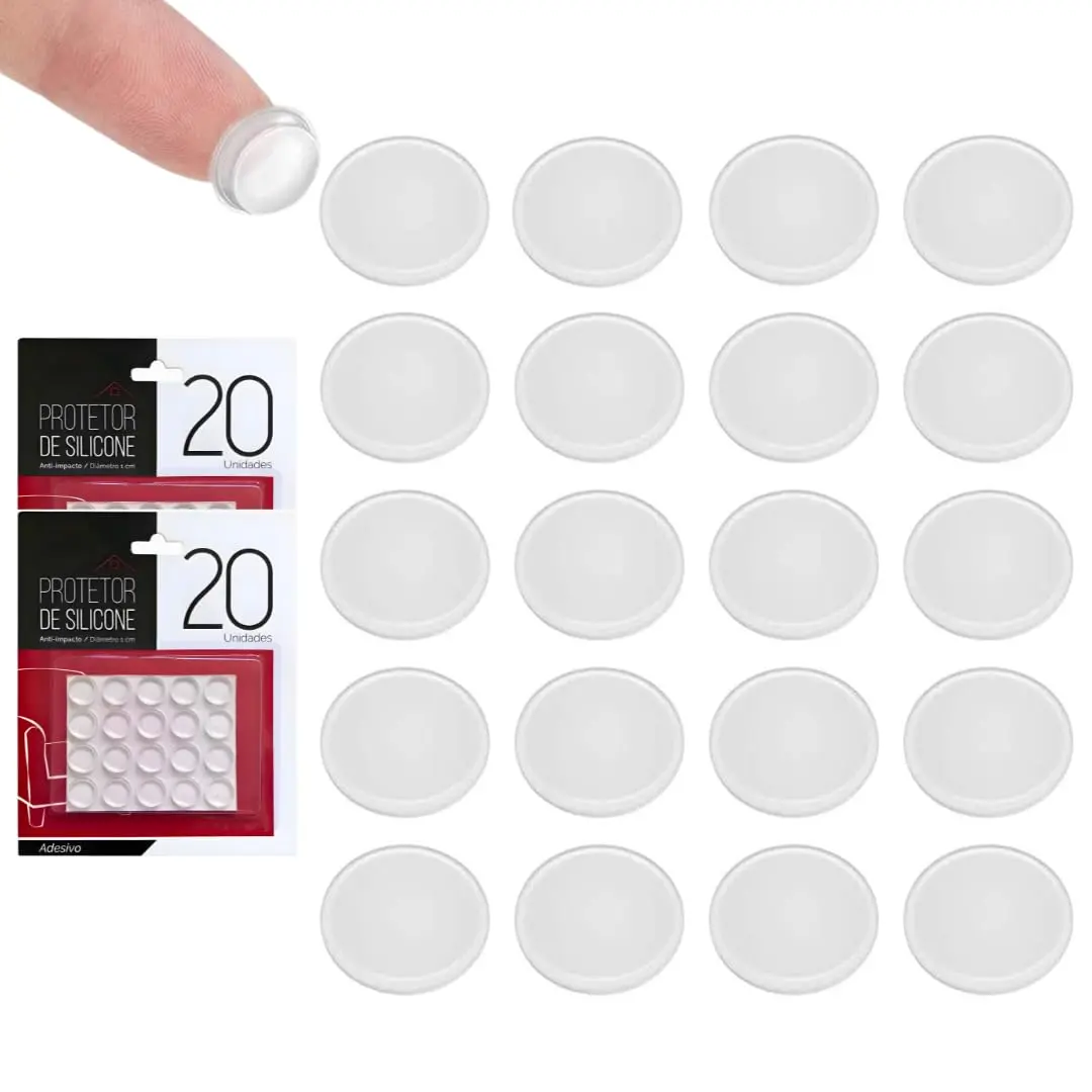 Kit C/40 Protetores de Silicone 1x1cm Anti Impacto Transparente | Adesivo amortecedor que evita riscos, batidas e ruídos em móveis, portas, gavetas, armários e eletrodomésticos.
