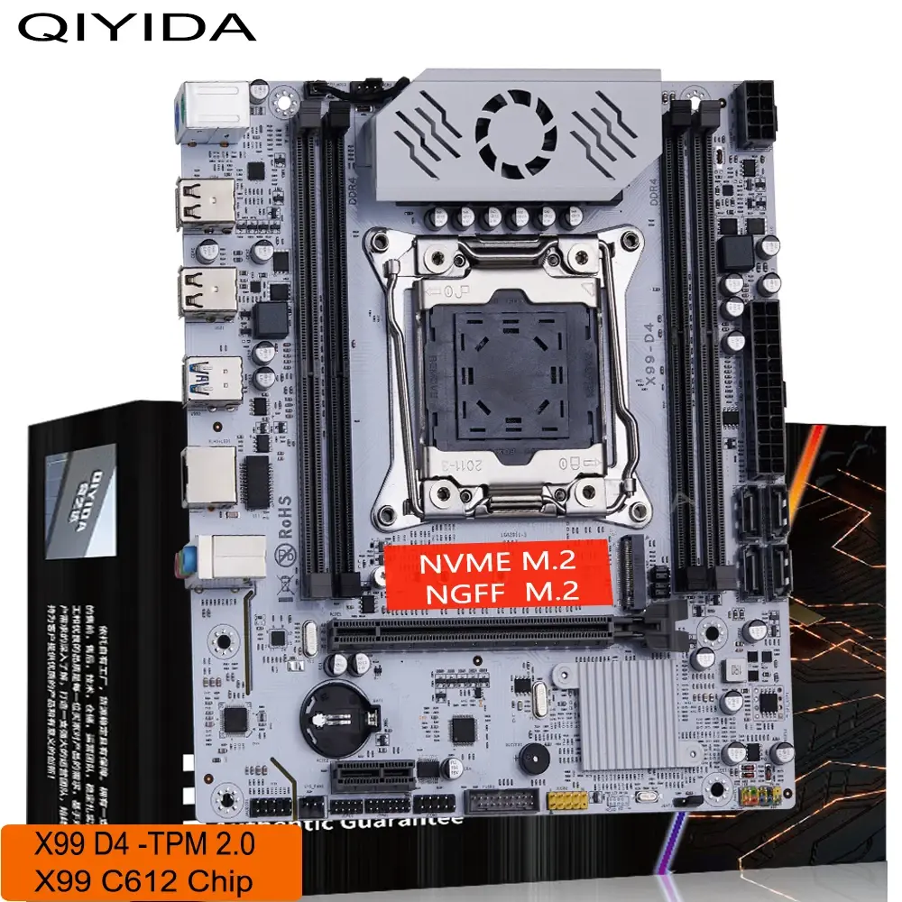 Placa-mãe QIYIDA X99 D4-TPM2.0 LGA 2011 3 com slot M.2 Suporte X99 C612chip Memória DDR4 SATA3.0 USB3.0 PCI16X - 1