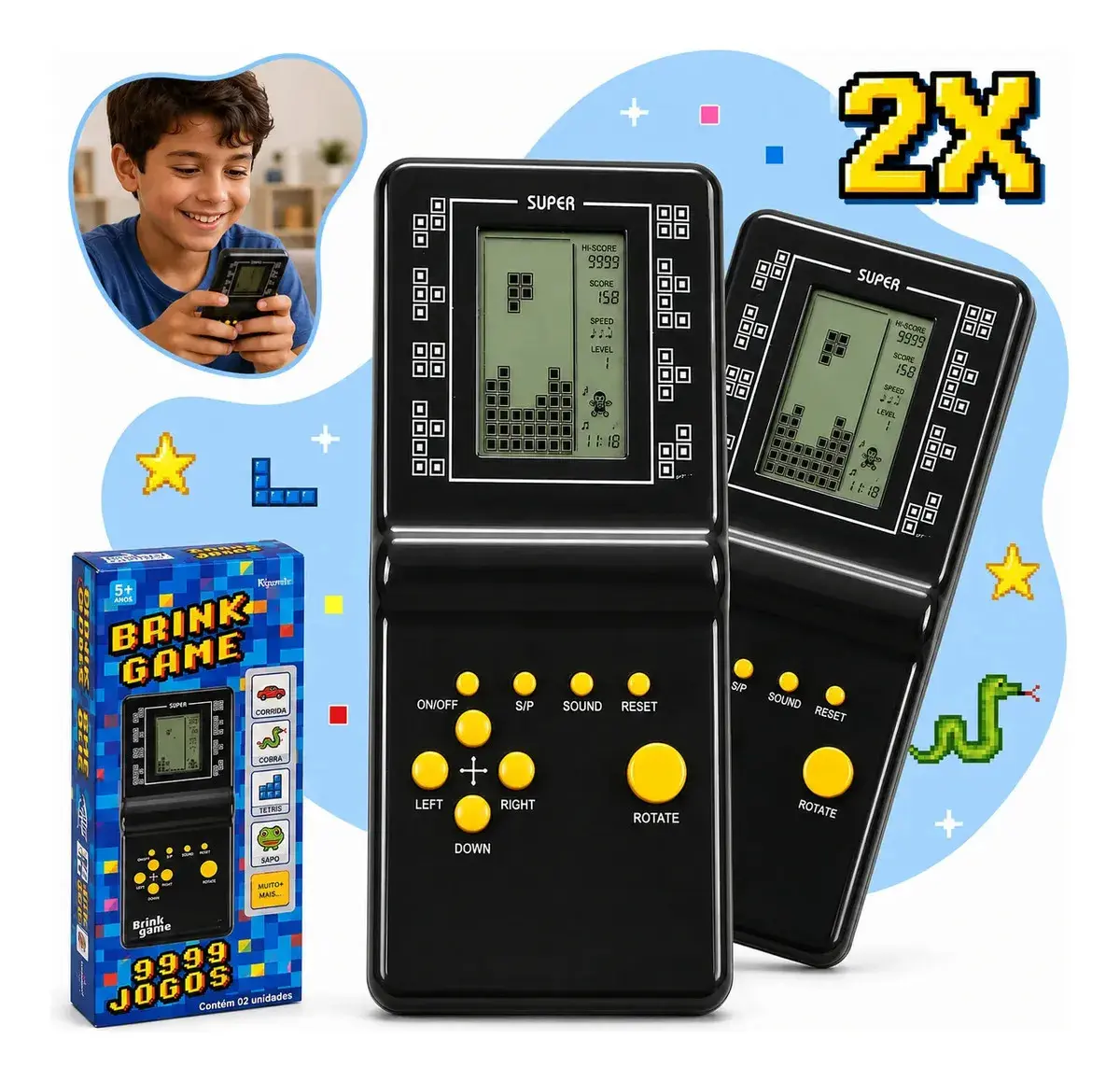 KIT 2 Mini Video Games Portáteis 9999 Em 1 Retrô Clássico Tela LCD Brinquedo Retrô Infantil E Adulto game Portátil Kizumba