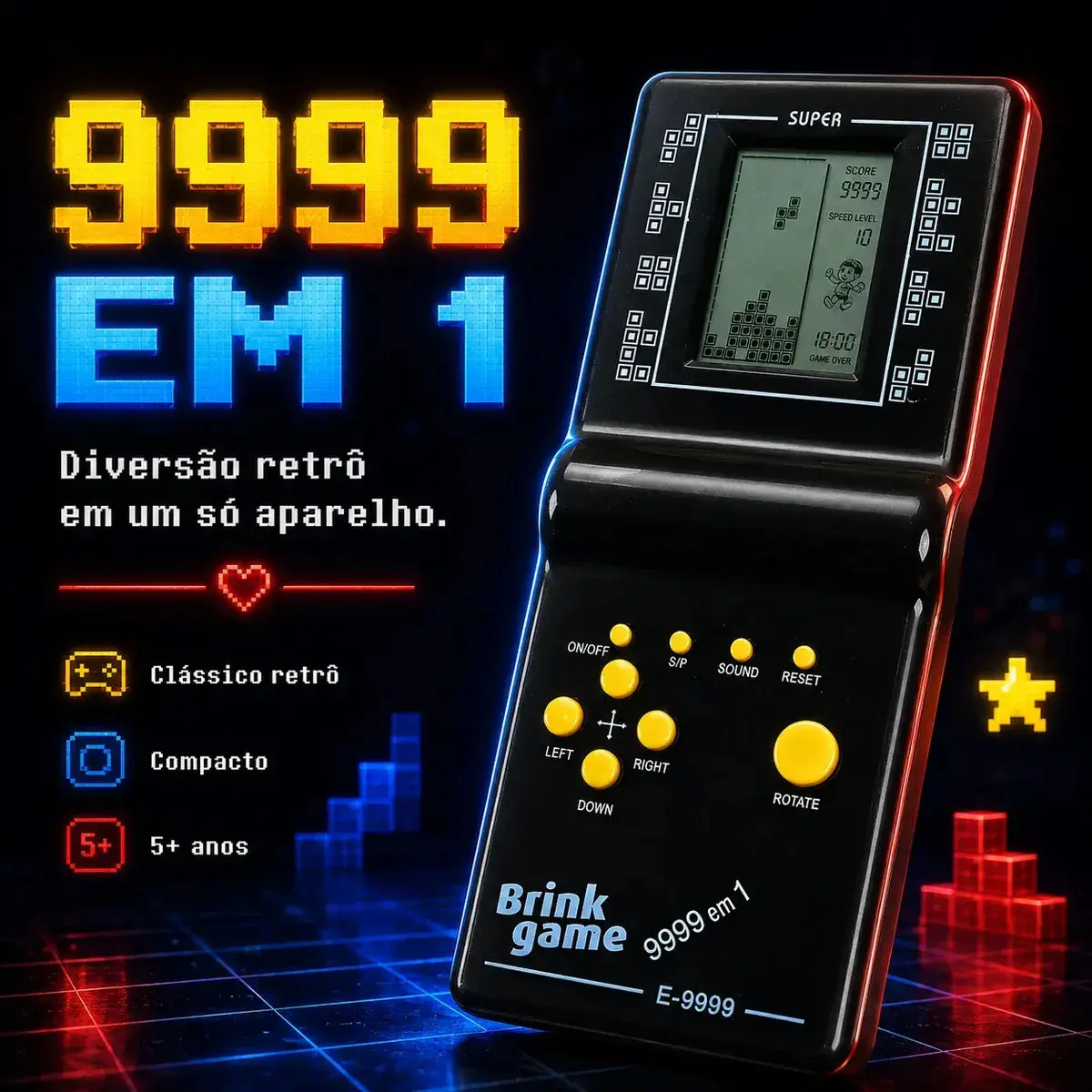 KIT 2 Mini Video Games Portáteis 9999 Em 1 Retrô Clássico Tela LCD Brinquedo Retrô Infantil E Adulto game Portátil Kizumba thumbnail 6