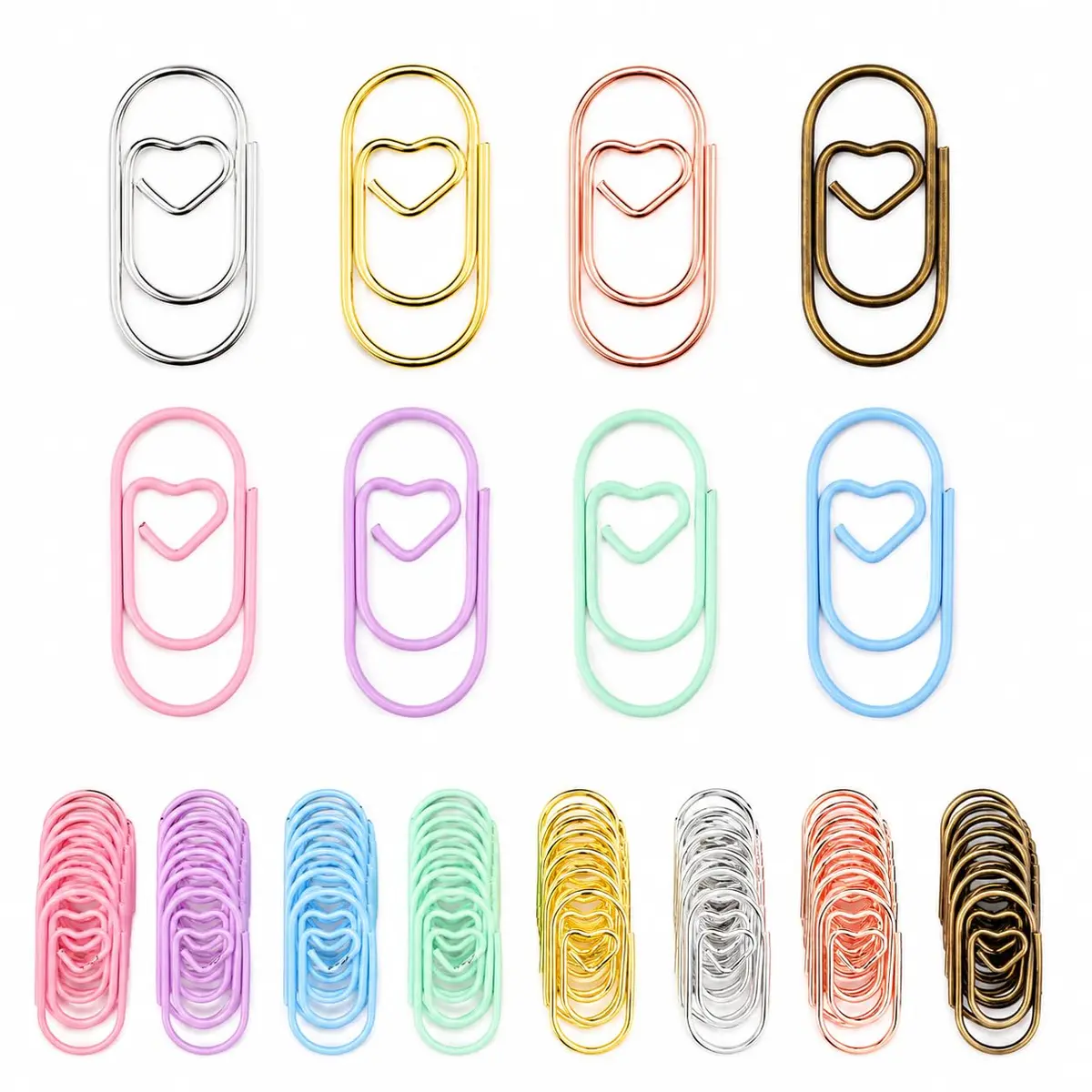 Kit 80 Clipes de Papel Coração Coloridos em Metal Resistente | Ideal para Organização de Documentos, Agendas, Cadernos, Planner, Scrapbook, Escritório e Presentes Criativos