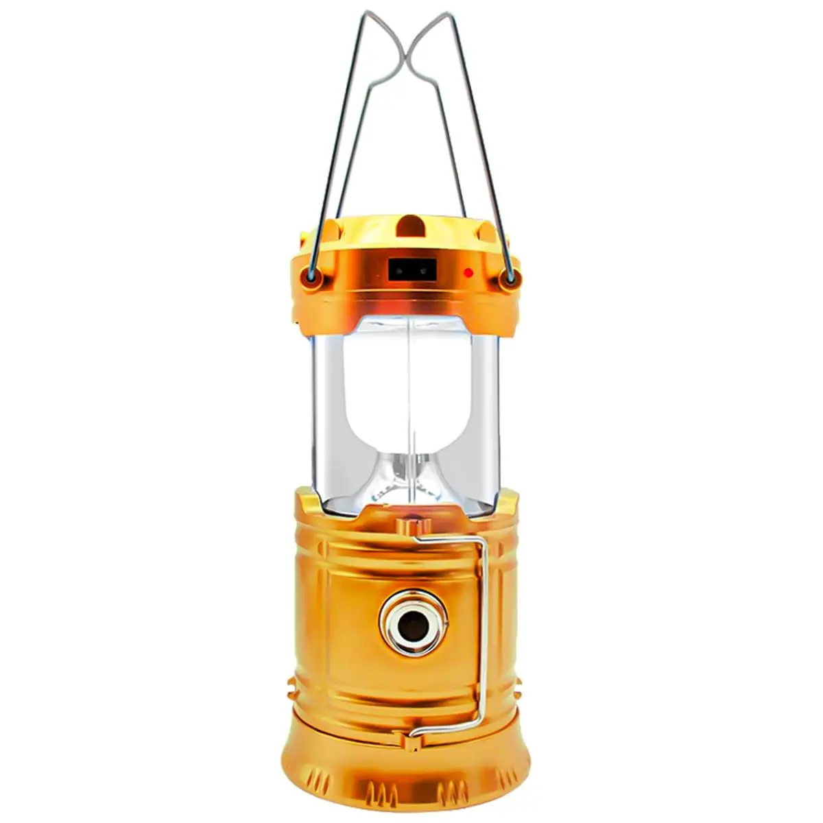 Lampião LED Lanterna Recarregável Com Luz Solar Camping Luminária (DOURADO) | 2 em 1 Iluminação Acampamento Pesca Trilhas Multiuso Carregador USB Portátil Emergências