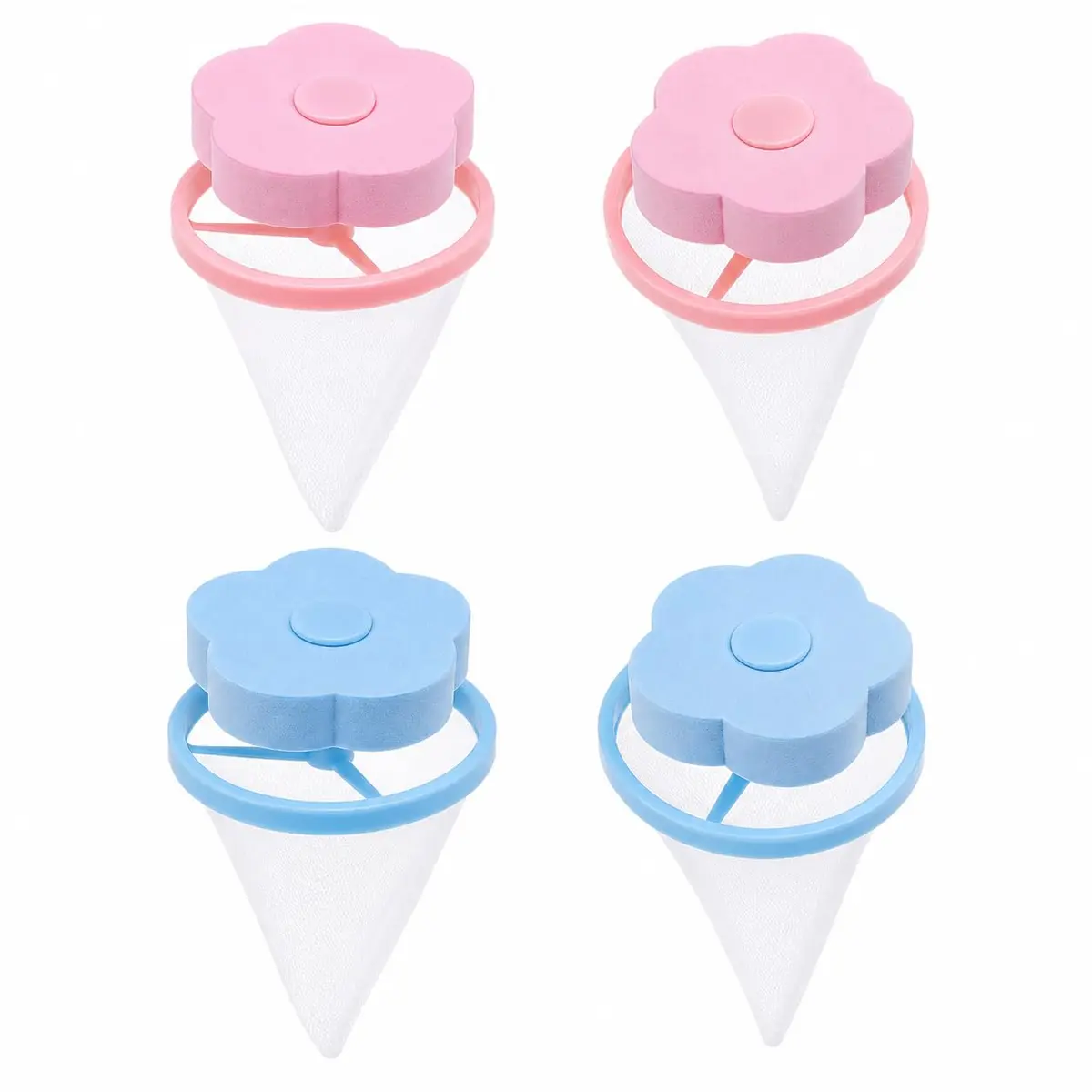 Kit 4 Coletores Flutuantes de Pelos para Máquina de Lavar | Tela Fina Retentora, Reutilizável, PP e Poliéster, 16,8 x 8 cm, Rosa e Azul
