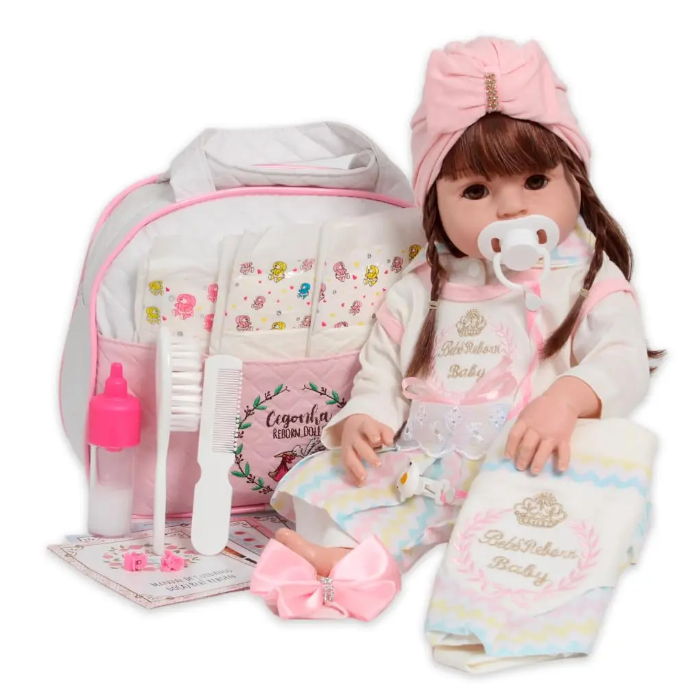 Bebê Reborn Boneca Turbante Silicone Menina Pode Dar Banho