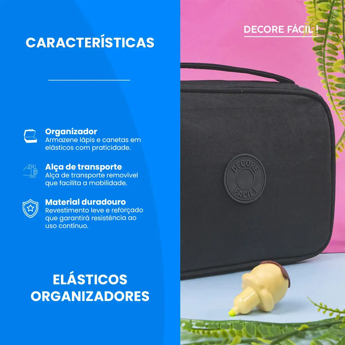 Estojo Box Organizador Escolar Com Divisórias Multifuncional 24 Elásticos Lápis Caneta 100 Pens Masculino Feminino Decore Fácil ! Verde thumbnail 2