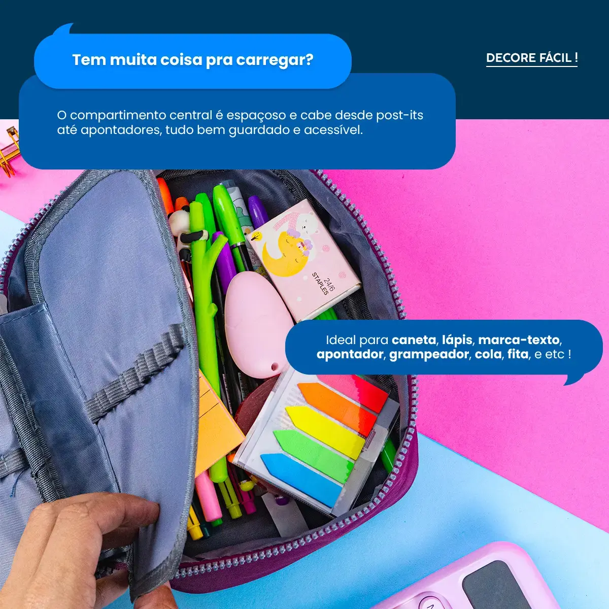 Estojo Box Organizador Escolar Com Divisórias Multifuncional 24 Elásticos Lápis Caneta 100 Pens Masculino Feminino Decore Fácil ! Verde thumbnail 5