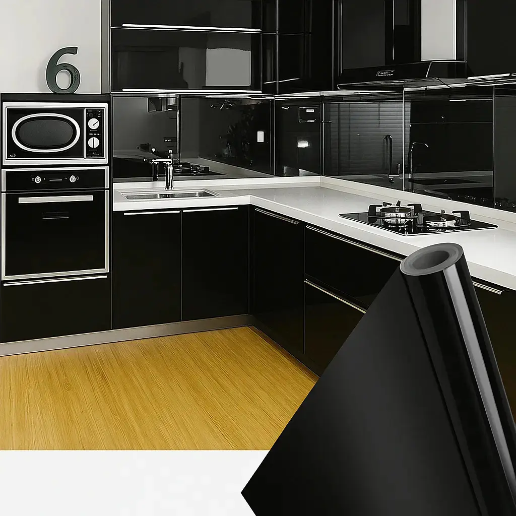 Papel Adesivo Vinílico Envelopamento Móveis Paredes 2mx50cm Cor Preto Brilho