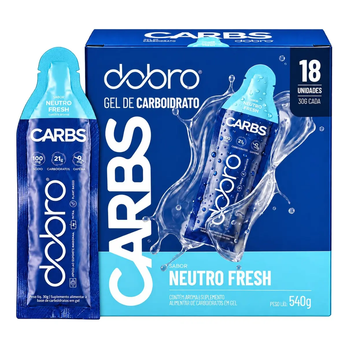 Dobro Carbs Gel Neutro Fresh – Pack com 18 Sachês de 30g | Pré e intra-treino