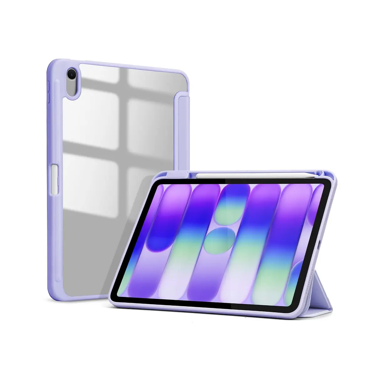 Capa para iPad 11ª Geração A16 11" 2025 / iPad 10ª Geração de 10,9" 2022 | Camada Tripla Fina Traseira Translúcida com Porta Lápis, Ativação/Repouso Automático, Roxo