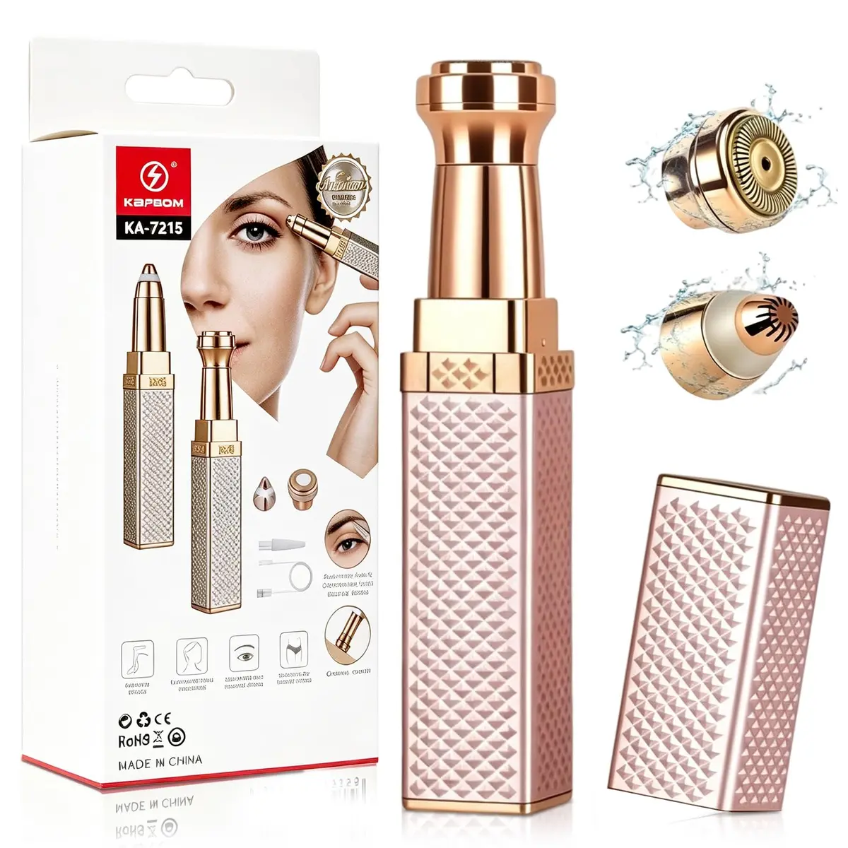 Depilador Facial Feminino Kit 2 em 1, Varinha Depiladora Facial + Caneta Depiladora de Sobrancelhas, Portátil, com Cabeças Substituíveis, Caneta Depiladora de Sobrancelhas com LED, Depilação Precisa e Delicada, Recarregável via USB, Rosa - 1