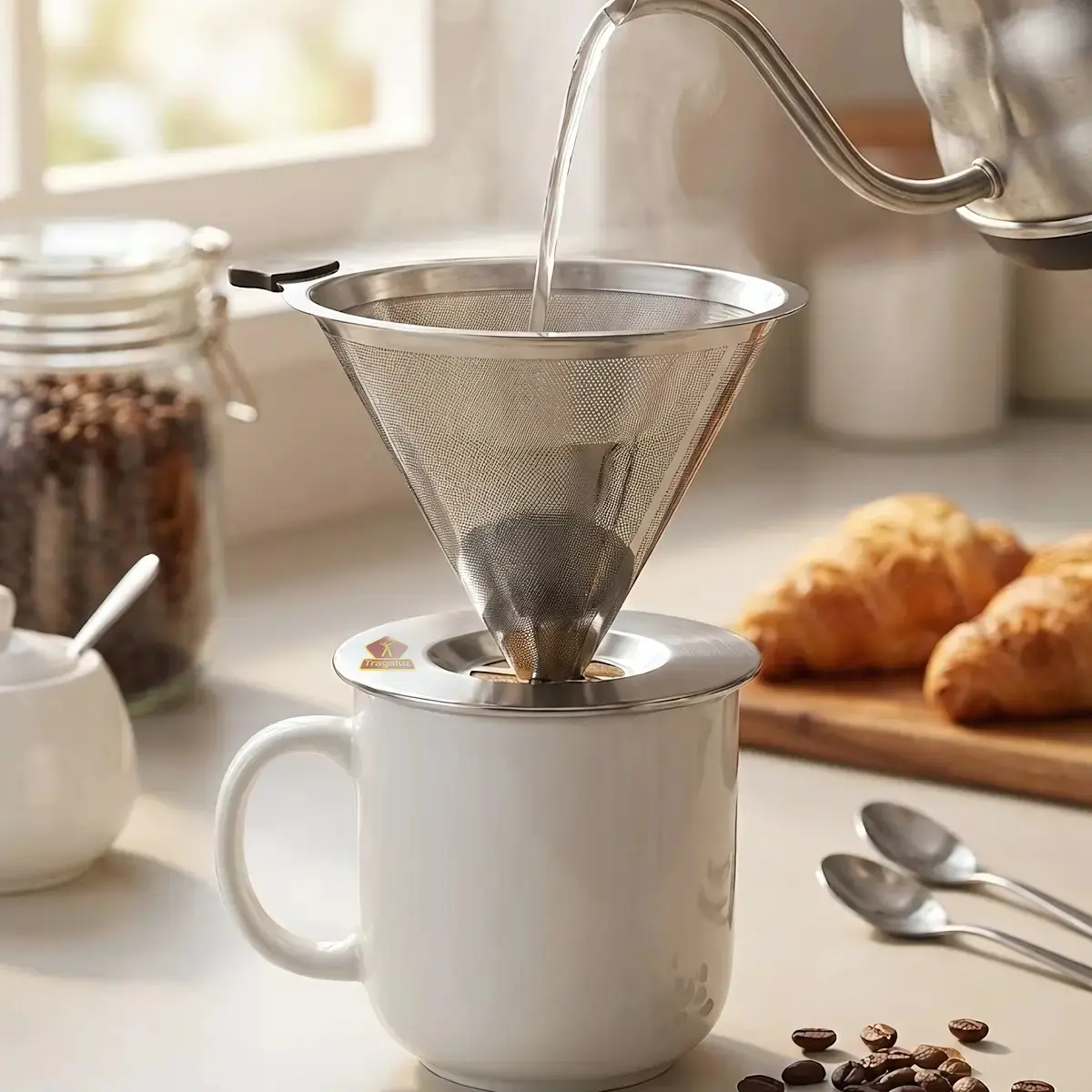 Coador De Café Inox 103 Com Filtro Permanente Reutilizável Aço Inox Premium Durável Fácil De Lavar thumbnail 2
