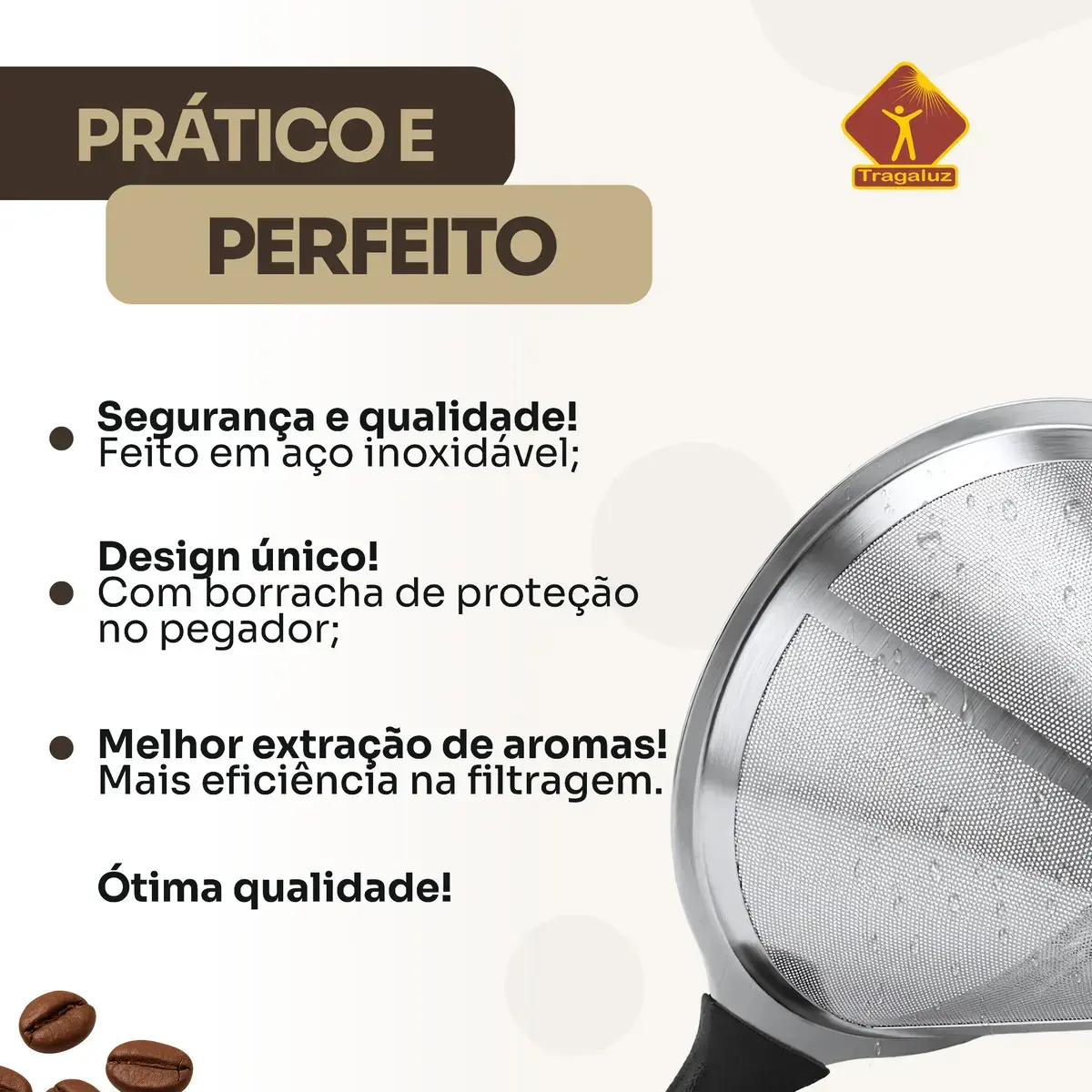 Coador De Café Inox 103 Com Filtro Permanente Reutilizável Aço Inox Premium Durável Fácil De Lavar thumbnail 4
