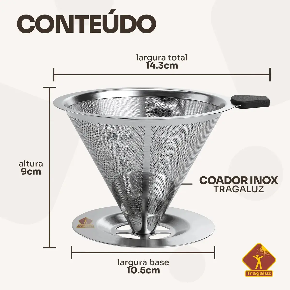 Coador De Café Inox 103 Com Filtro Permanente Reutilizável Aço Inox Premium Durável Fácil De Lavar thumbnail 7