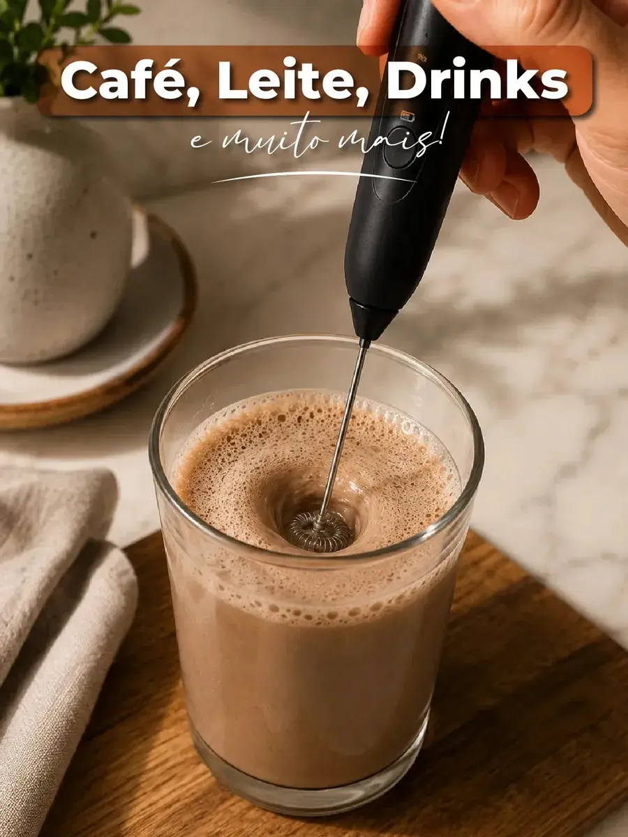 Mini Mixer Elétrico Misturador De Bebidas 2 Em 1 Portátil Fue Recarregável Mexedor De Ovos Whey Leite Café Espuma Shake Drinks Capuccino E Várias Bebidas Homeroarte Preto thumbnail 3