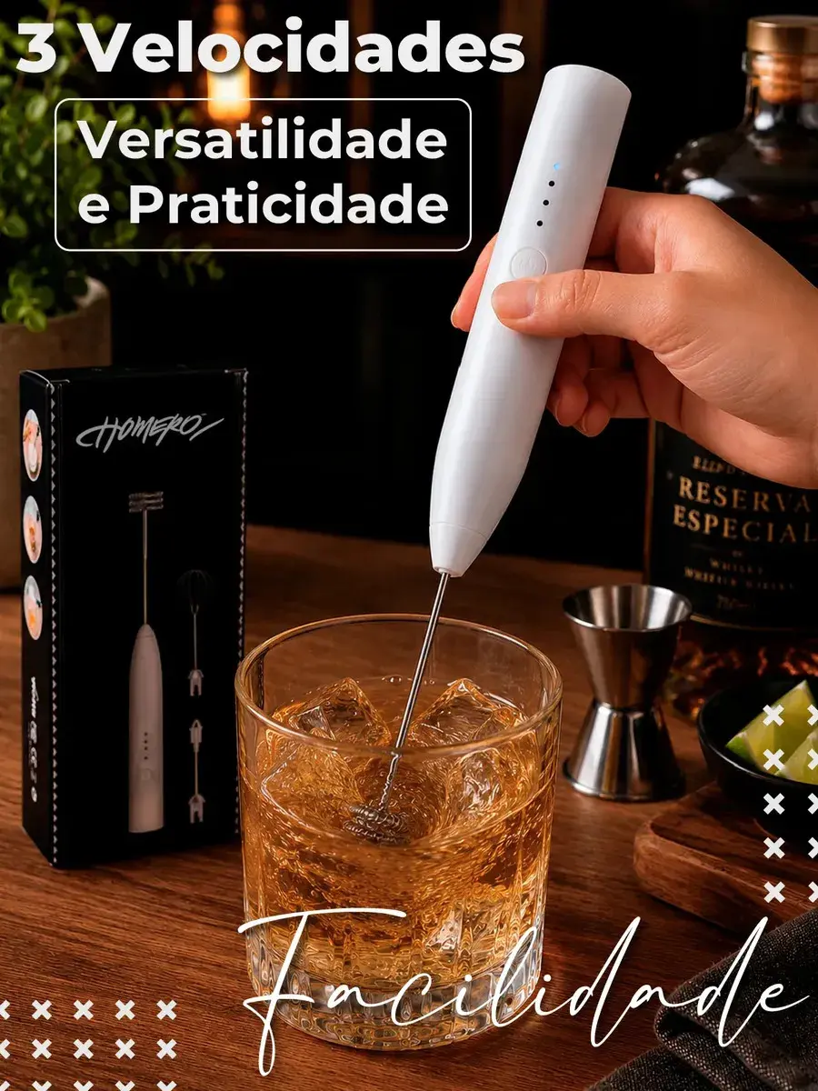 Mini Mixer Elétrico Misturador De Bebidas 2 Em 1 Portátil Fue Recarregável Mexedor De Ovos Whey Leite Café Espuma Shake Drinks Capuccino E Várias Bebidas Homeroarte Preto thumbnail 5
