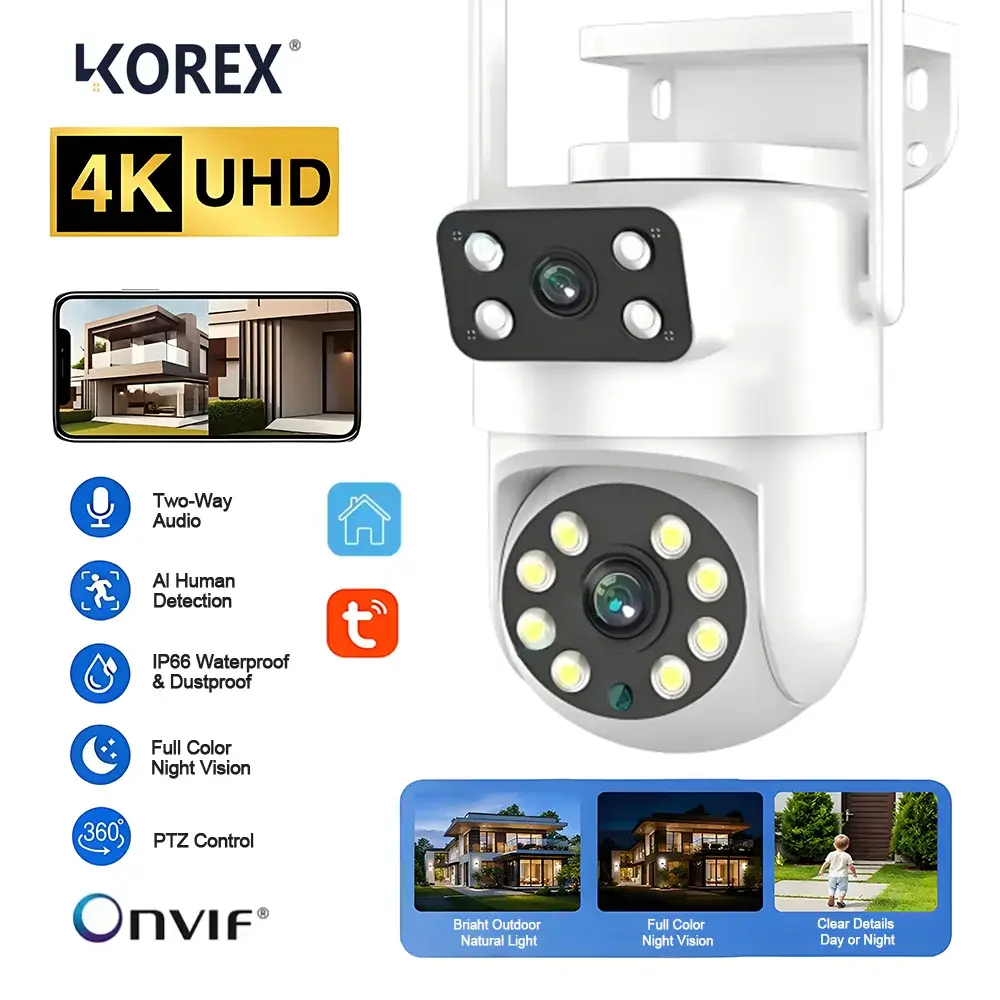 Câmera WIFI de 5K 10MP com Lente Dupla, Full HD, Tela Dupla, Rastreamento Automático de Pessoas por IA, Câmera PTZ de Segurança Externa, Câmera de Vigilância Tuya - 1