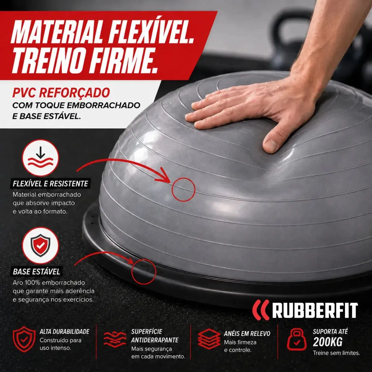 Meia Bola Suiça Bosu Balance Dome Ball Pilates Yoga Inflador Cor Cinza thumbnail 2