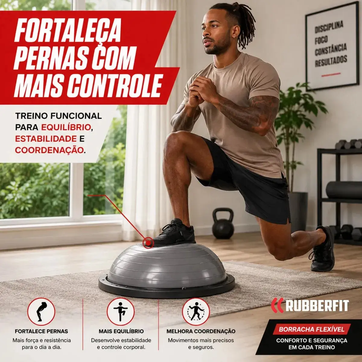 Meia Bola Suiça Bosu Balance Dome Ball Pilates Yoga Inflador Cor Cinza thumbnail 5