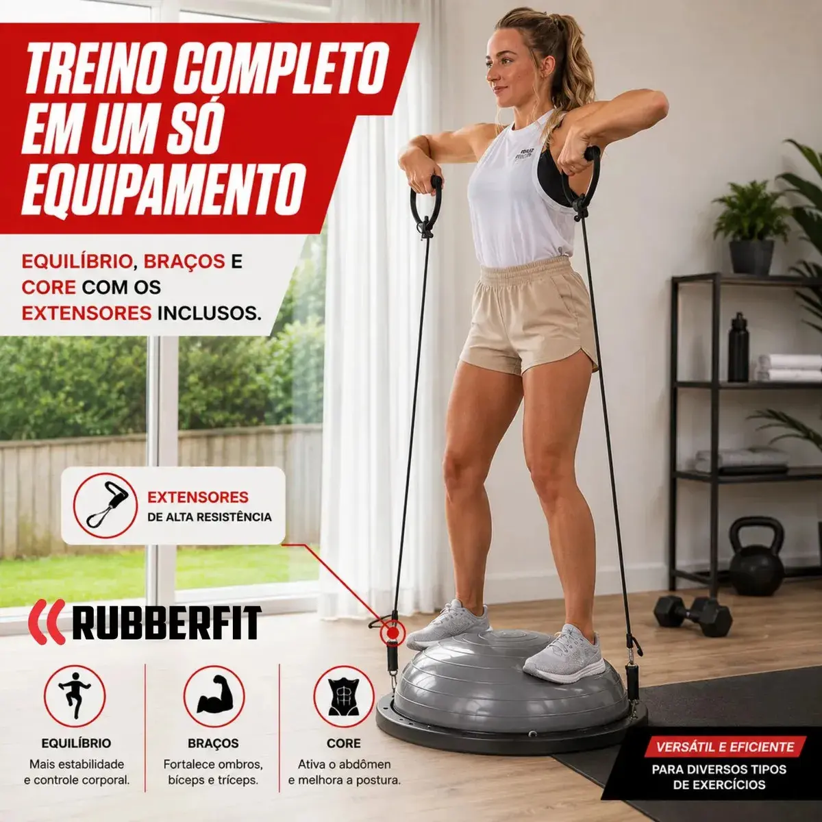 Meia Bola Suiça Bosu Balance Dome Ball Pilates Yoga Inflador Cor Cinza thumbnail 6