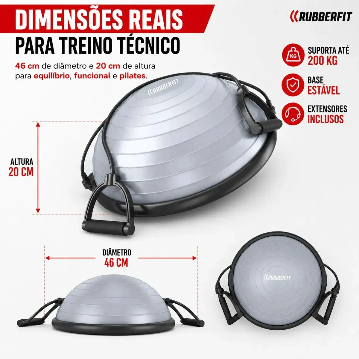 Meia Bola Suiça Bosu Balance Dome Ball Pilates Yoga Inflador Cor Cinza thumbnail 7