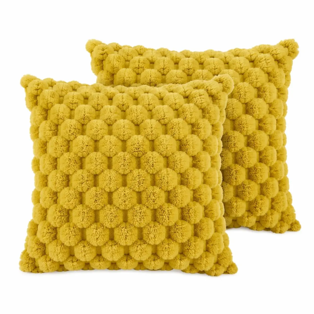 Capa de Almofada, Kit com 2 Capas Decorativas em Pelúcia, Plush, Luxuoso, Toque Suave, Desenhos em Relevo, Sala - Casa e Decoração (3D - Mostarda)