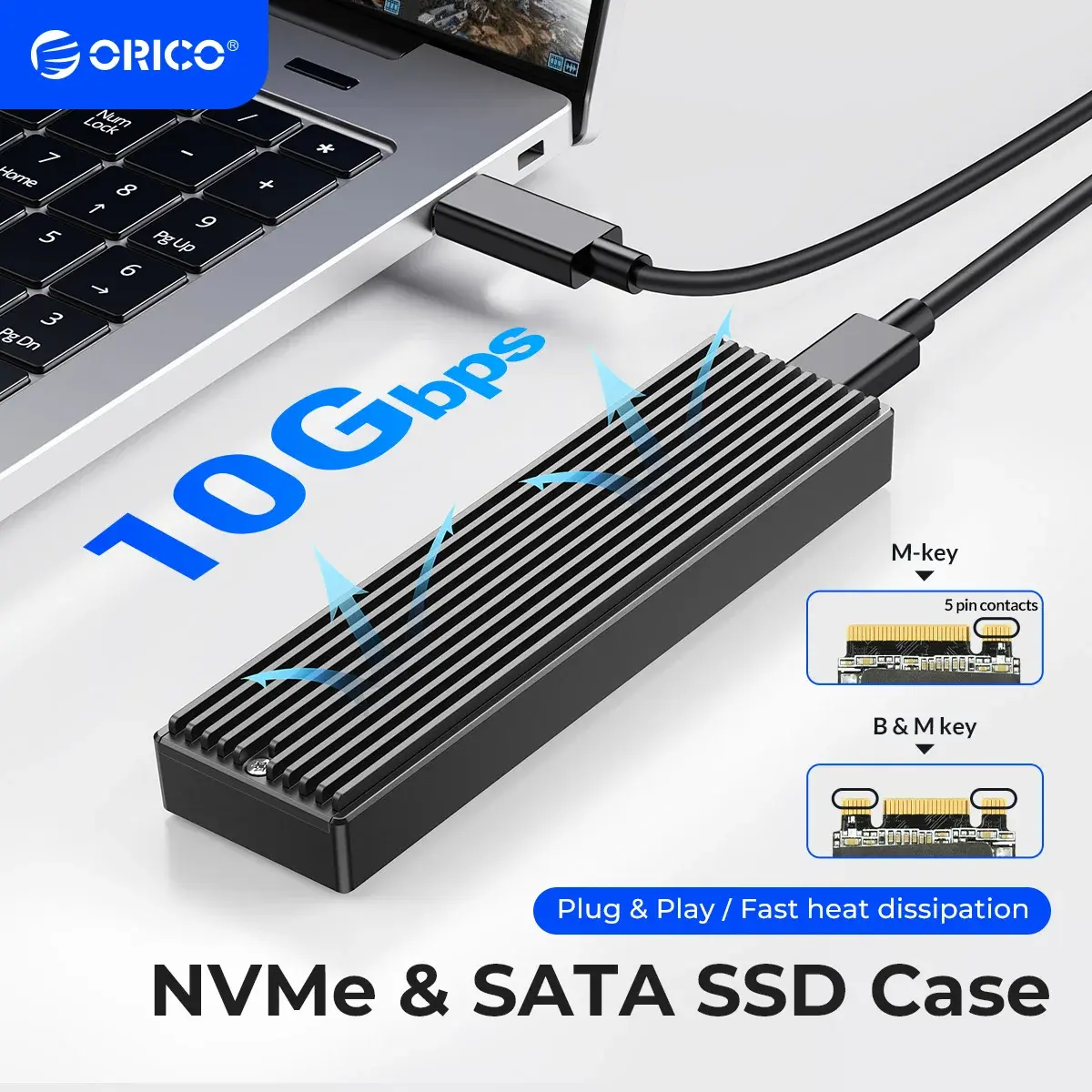 Gabinete ORICO M.2 NVMe SSD, USB 3.1 Gen 2 (10 Gbps) Adaptador Externo PCIe NVMe Case para 2230/2242/2260/2280 M.2 SSD de até 8 TB - 1
