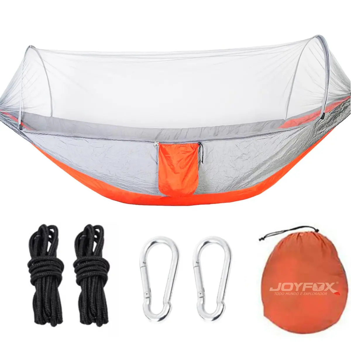 JOYFOX Rede de Dormir Camping com Mosquiteiro 210T e Suporte 250kg | Rede dupla 270x140cm com proteção contra insetos, leve, resistente e completa com tiras e mosquetões para uso externo.