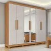 Guarda Roupa Casal 6 Portas Easy Slim com Espelho e Pés Amendoa/Off White - Marrom - 1