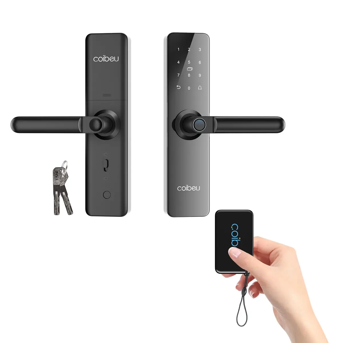 Fechadura Digital Inteligente com Biometria, Senha, Cartão e App | Vidro temperado, cilindro Classe C, alarme anti-intrusão, para portas de madeira e segurança de 4 a 5 cm.