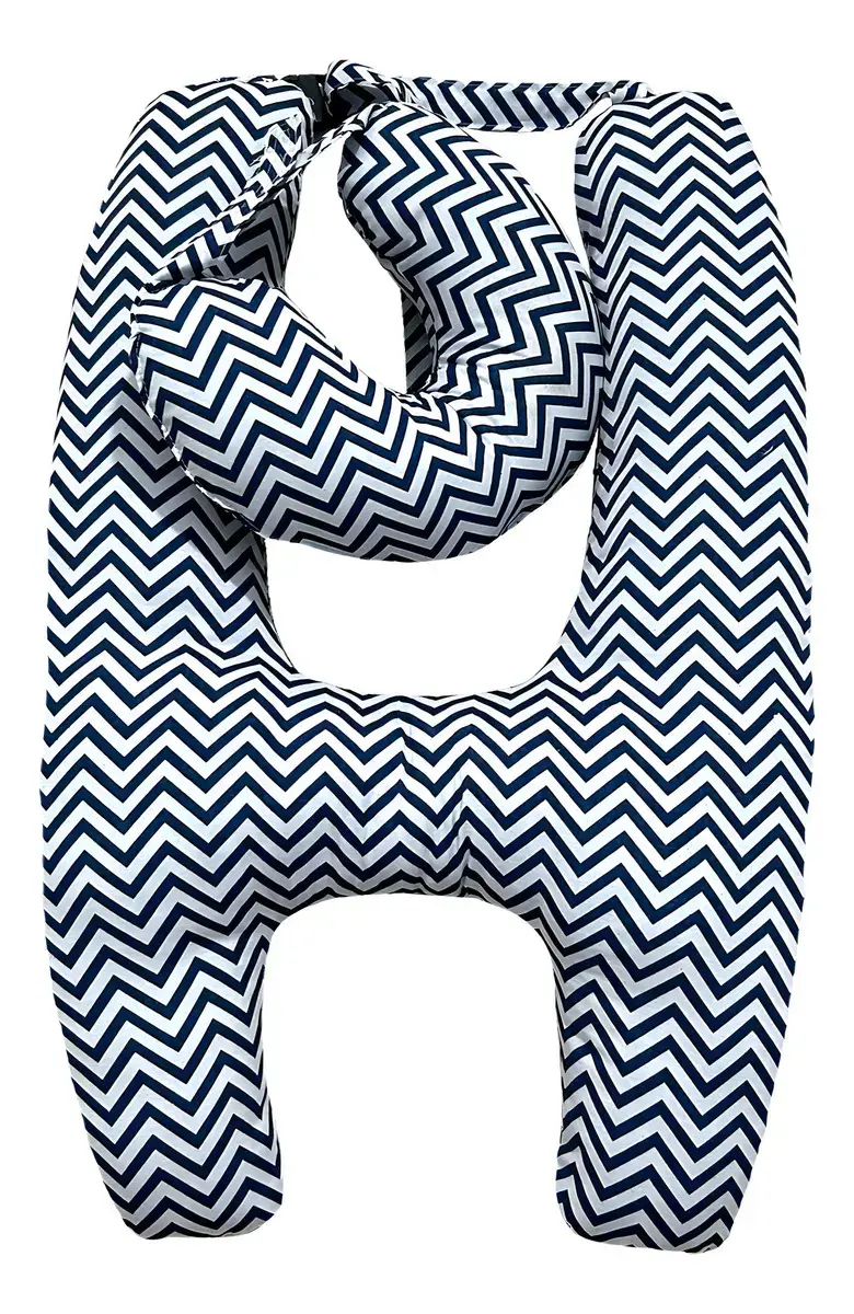 Almofada H para Carro e Pescoço Chevron Marinho 72x55 Algodão