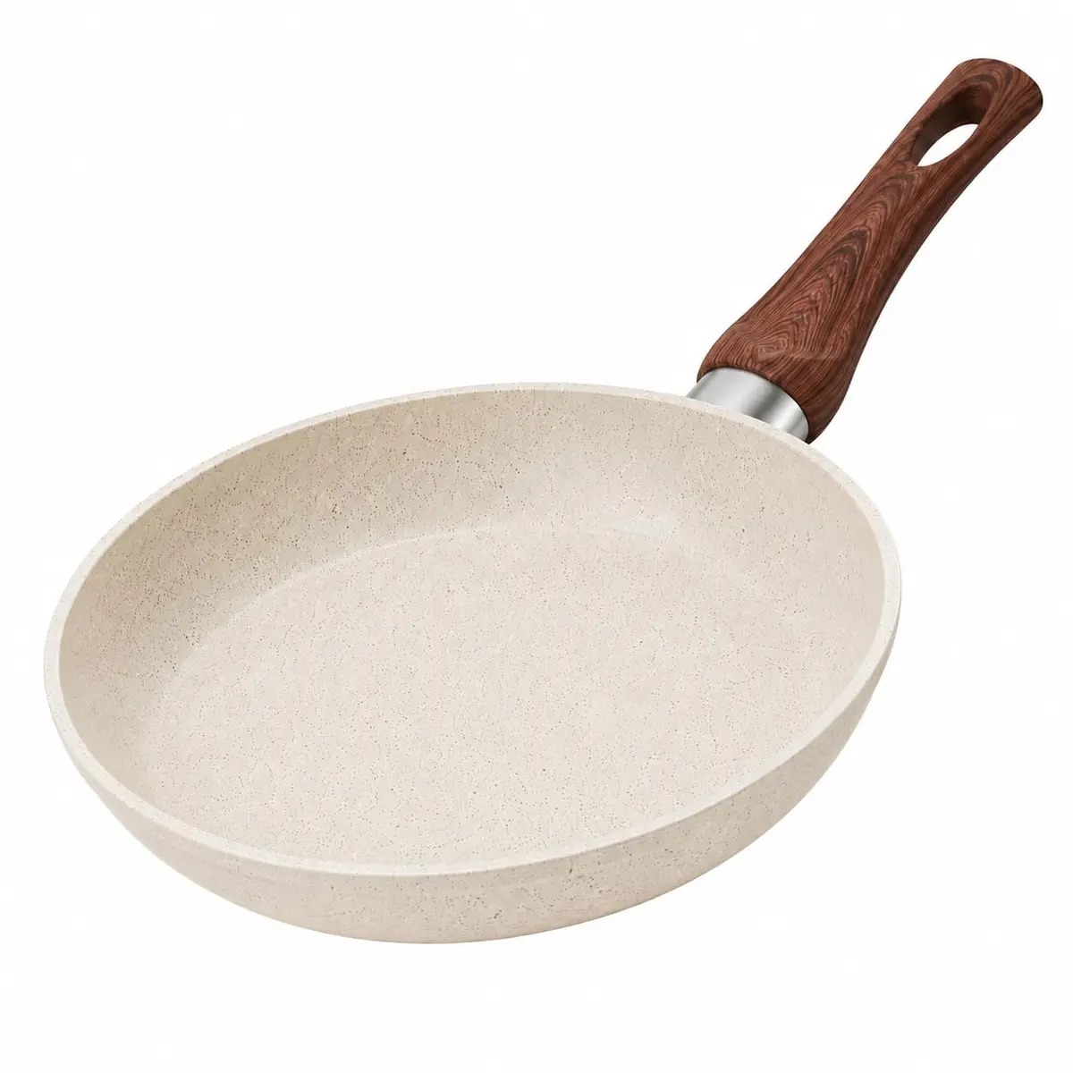 Frigideira Cerâmica Antiaderente 24cm Creme Granito Vanilla Cabo Efeito Madeira | Compatível com Fogão a Gás, Elétrico e Indução | Cozinha Saudável Menos Óleo | Distribuição Uniforme de Calor (Creme)